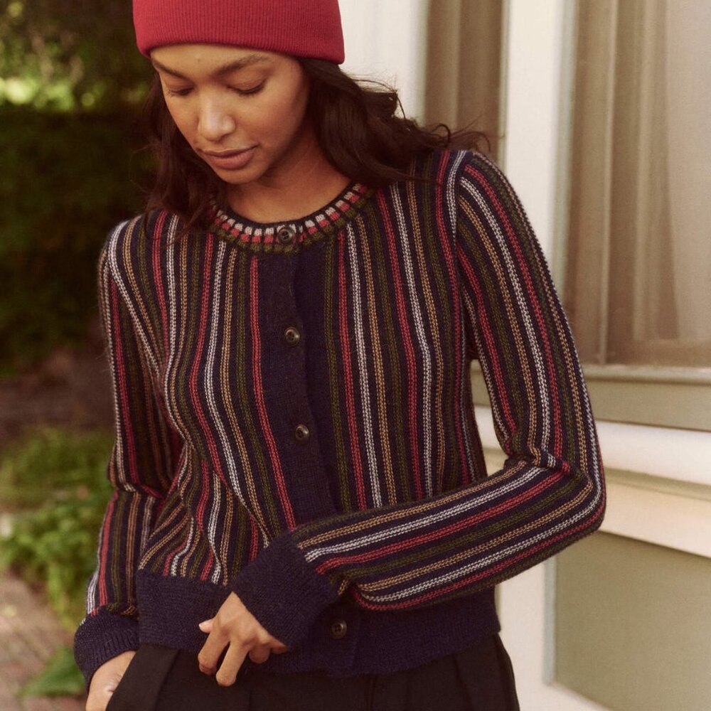 The GREAT. Navy Stripe Cardigan - Picture 4 of 12